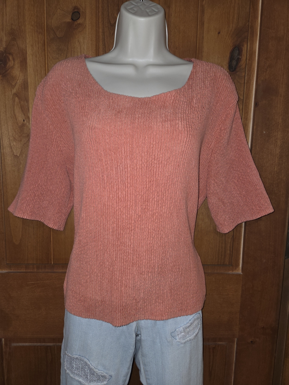 Bala Bala Women's Textured Scoop Neck Blouse‎ - Coral Pink